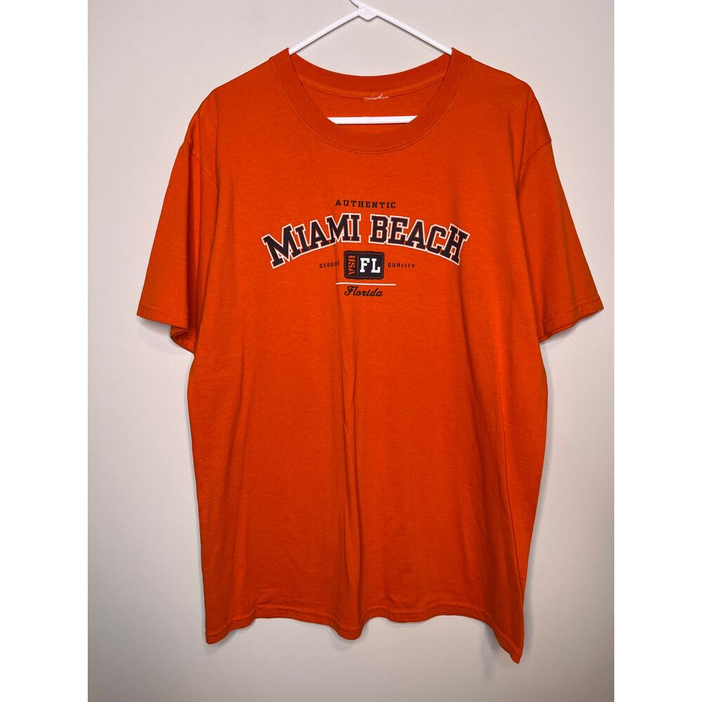 2000s Y2K Miami Beach Florida Orange Black Resort Tourist Vacation Shirt L